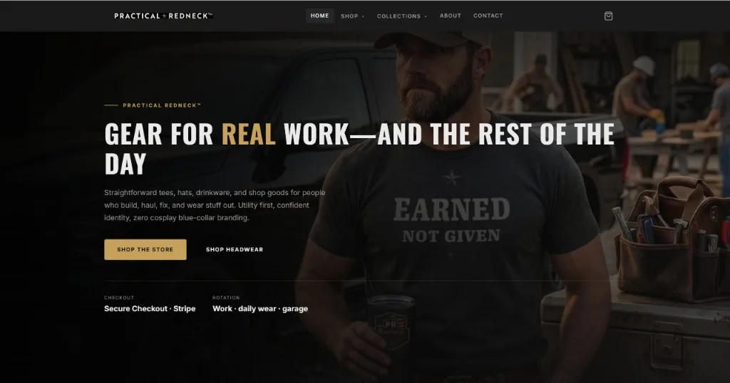Practical Redneck ecommerce website example