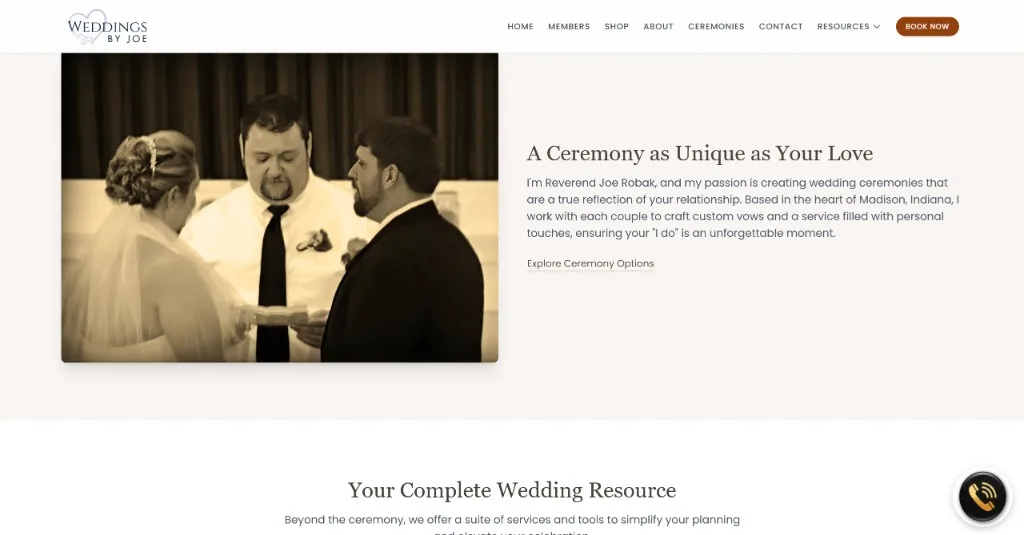 Weddings by Joe website example